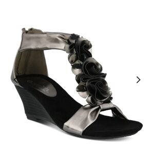 PATRIZIA Harlequin T-Strap Wedge Sandals – EU 36 / Canada 5.5–6  Black/Pewter